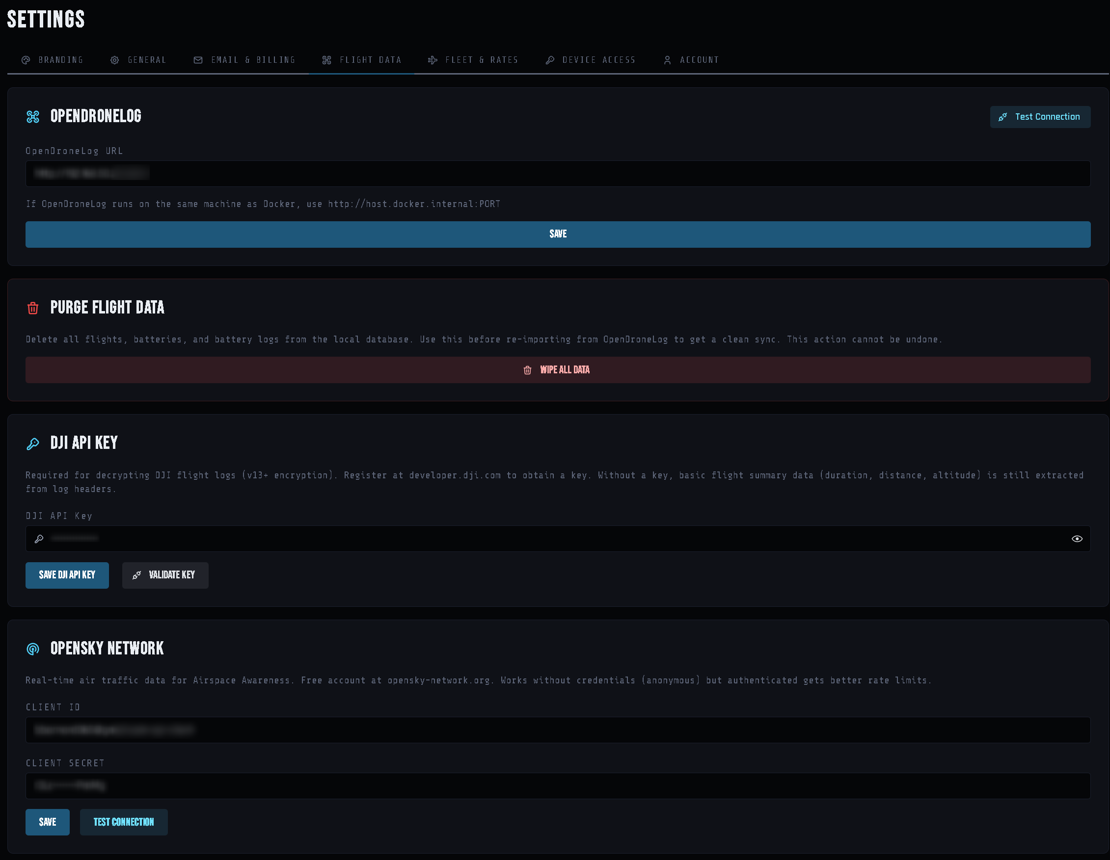 DroneOps Command Settings Email