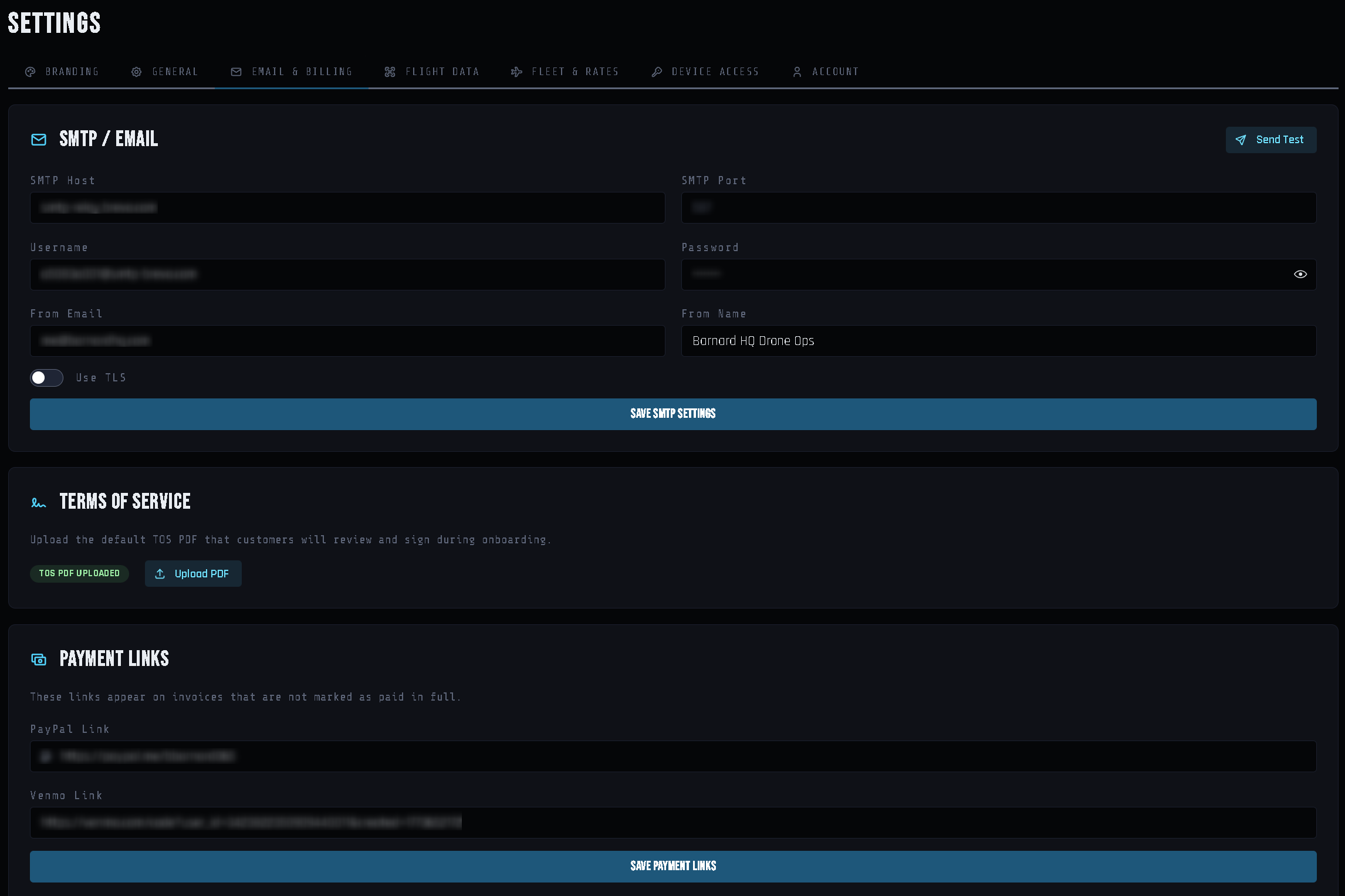 DroneOps Command Settings General